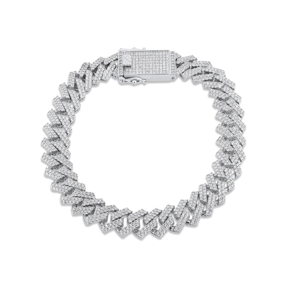 Silver 925 Rhodium Plated CZ Encrusted Miami Cuban Link 10.2mm Bracelet